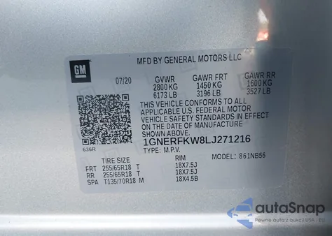 2020 Chevrolet Traverse Fwd Ls z USA, uszkodzony, nr VIN 1GNERFKW8LJ271216